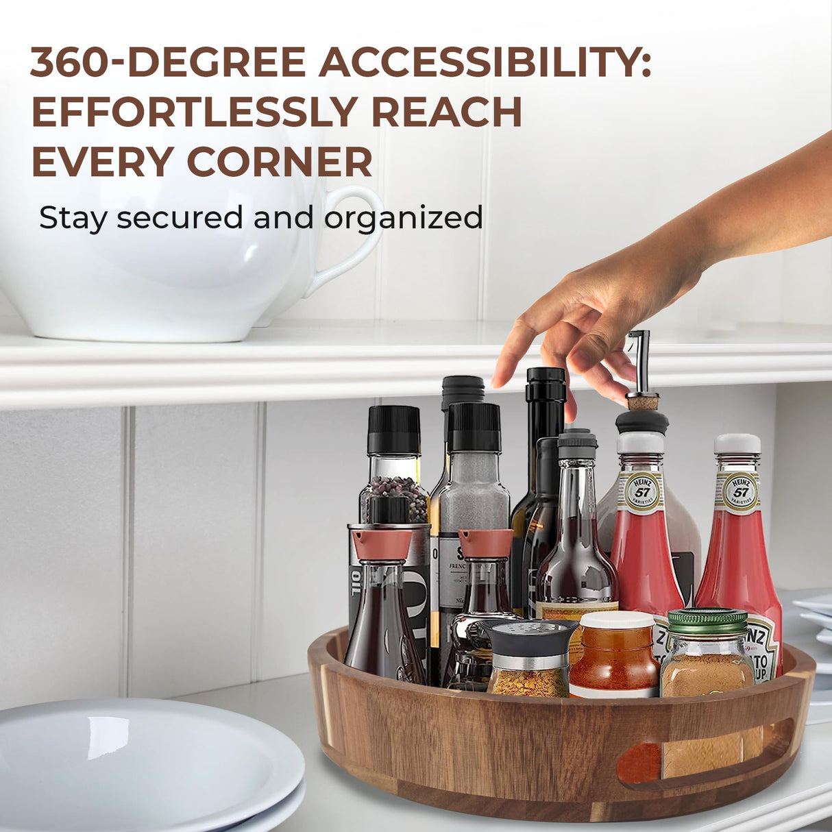 Lazy Susan Organizer - 12 Inch Lazy Susan Turntable Organizer - Wooden Lazy Susan for Table Top, Countertop, Cabinet, Pantry, Dining Table - 100% Acacia Wood Lazy Susan - Kitchen Countertop Organizer PANDAWOOD