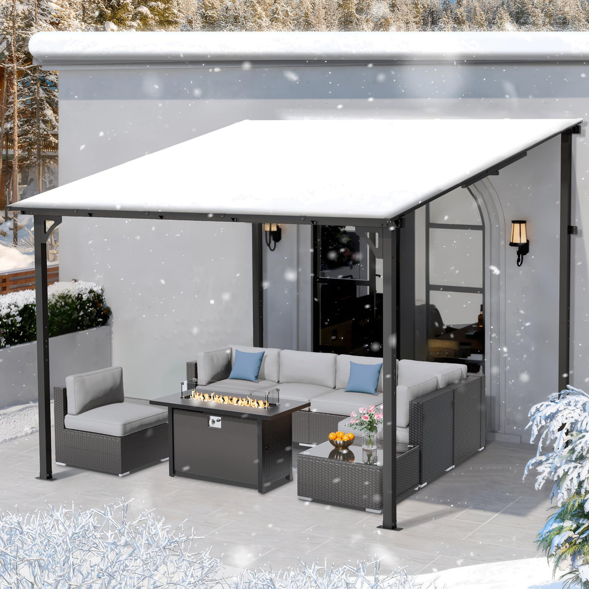 SUNCROWN 10'x10' Hardtop Gazebo, Wall-Mounted Gazebos Pergola, Outdoor Reclining Gazebos with Metal Frame, Lean to Gazebo Metal Awnings for Patio, Deck, Backyard, Porch, Lawns SUNCROWN