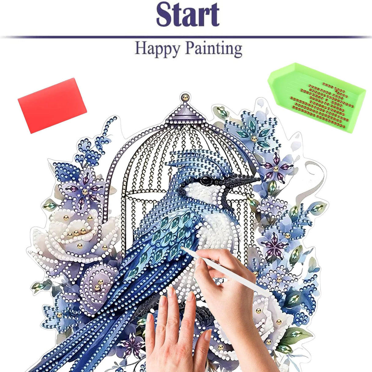 Diamond Painting Kits for Adults Beginners, 5D Full Drill Bird Crystal Art Desktop Ornament, DIY Single Sided Home Office Desk Decor, Creative Craft Gift Set with Tools OFRKE
