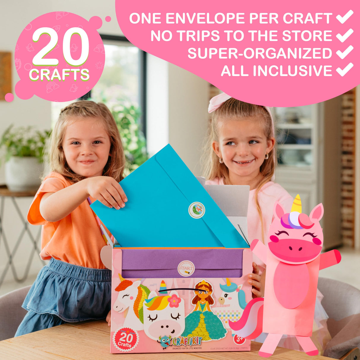 Craftikit® 20 Award-Winning Princess & Unicorn Crafts for Kids Ages 3-10 Years, All-Inclusive Toddler Arts and Craft Kits for Kids, Fun Toddler Craft Box for Girls in Preschool Craftikit