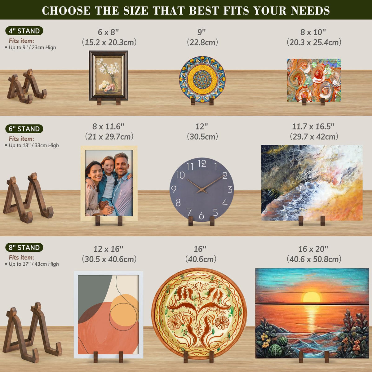 ANBOXIT Plate Display Stand, 6 Inch Plate Holder for Displaying, Decorative Picture Frame Dish Photo Plaque Platter Wood Stand ANBOXIT