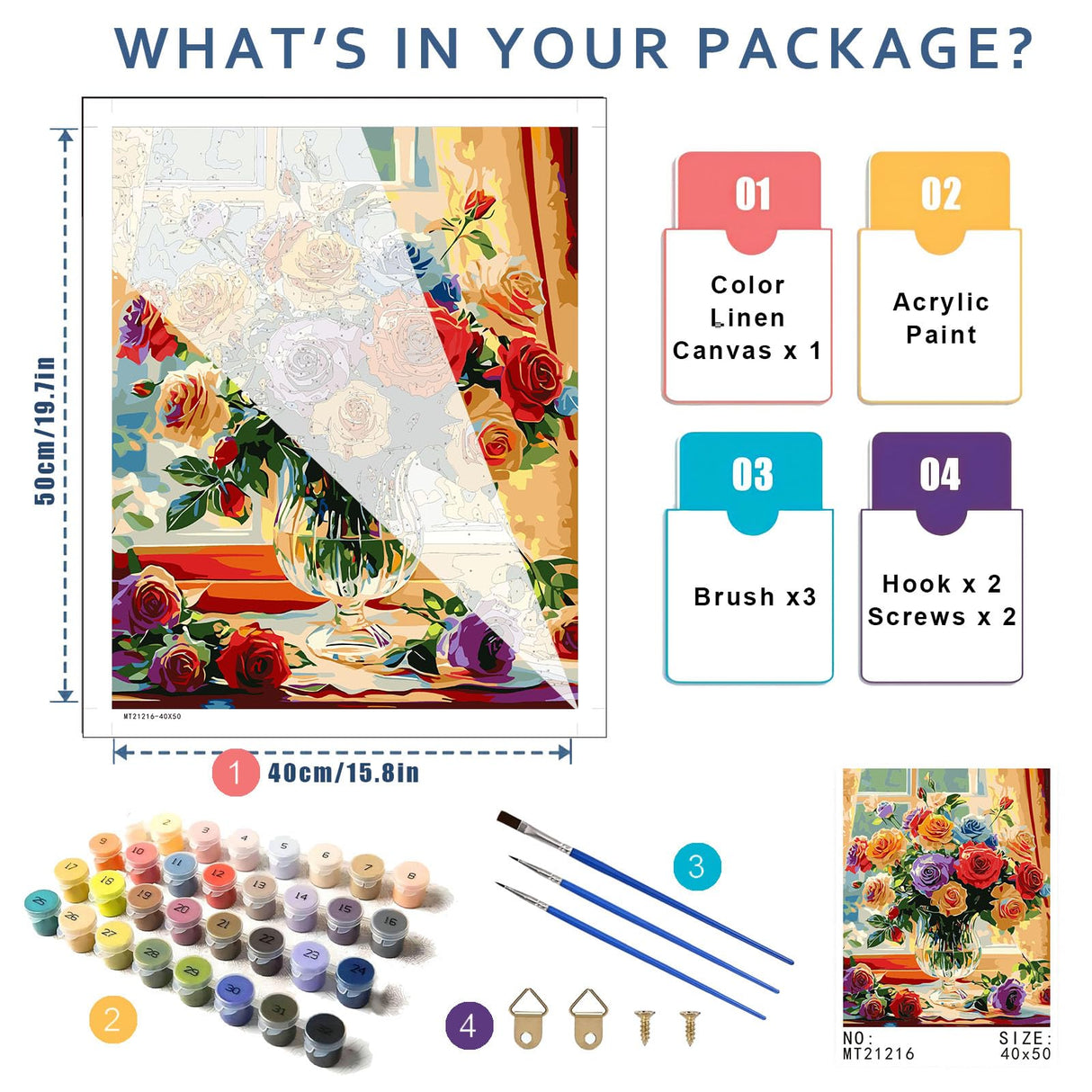 Flower Paint by Numbers Kit for Adults-Paint by Number for Adults Floral, Rose Paints by Numbers Kit on Canvas for Gift Home Wall Decor (Flowers, 16x20 inch) HITO