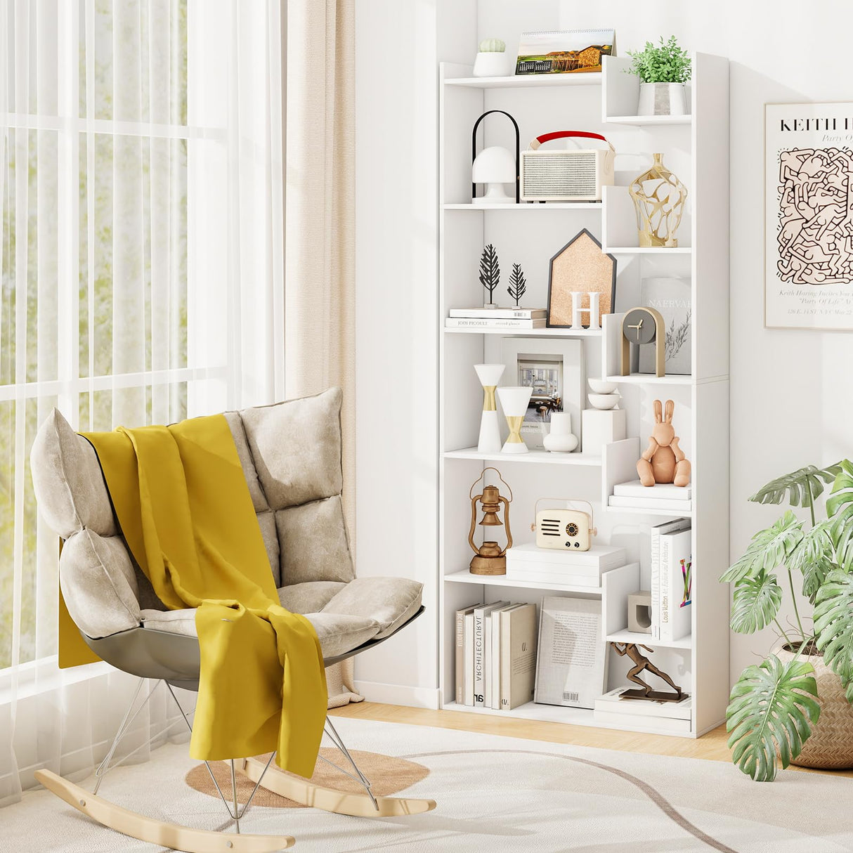 Tangkula 6-Tier Bookshelf, 64”H Tall Open Bookcase with Anti-Tip Kits, Home Office Free-Standing Wood Room Divider Display Book Shelf, Modern 11-Shelf Storage Rack for Study, Living Room (1, White) Tangkula