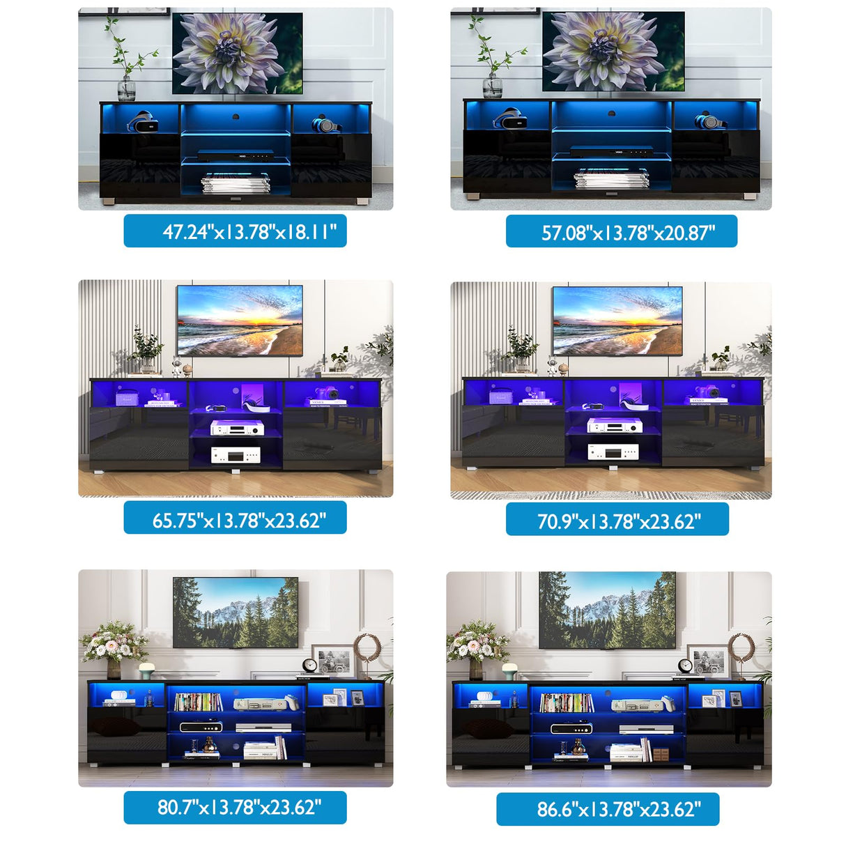 High Glossy LED Black TV Stand for 55/60/65 inch TV,Modern LED Entertainment Center with Adjustable Storage Shelves,Game Console Entertainment Center,TV Table Media Furniture (57inch, Black) Vinctik 6&Fox