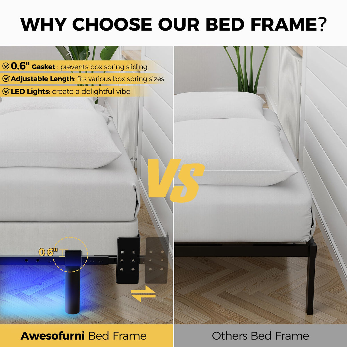 Awesofurni King Size Bed Frame with Smart LED Lights, 7 Inch Basics Metal Bed Frame, Heavy Duty 9-Leg Base for Box Spring and Mattress, Noise-Free, Easy Assembly, Black Awesofurni