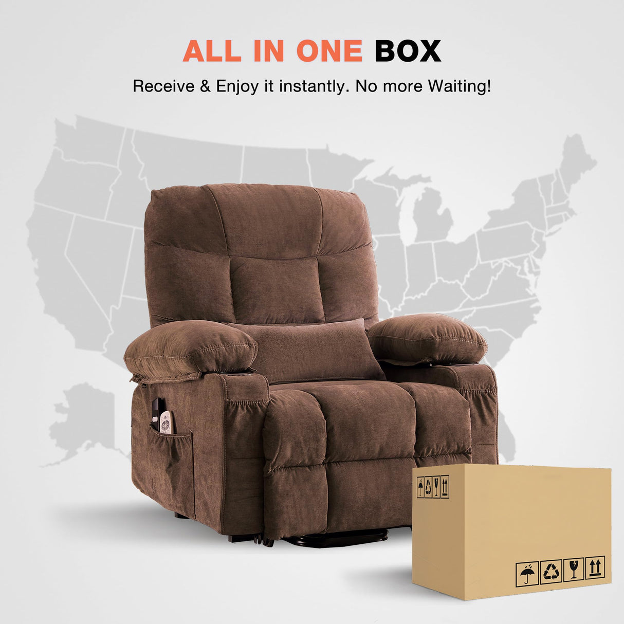 MAHOMICO Power Lift Recliner Chair for Elderly with Vibration Massage and Lumbar Heating, Electric Lift Recliner Single Sofa with Side Pocket, Two Cup Holders and USB Charge Port for Living Room MAHOMICO