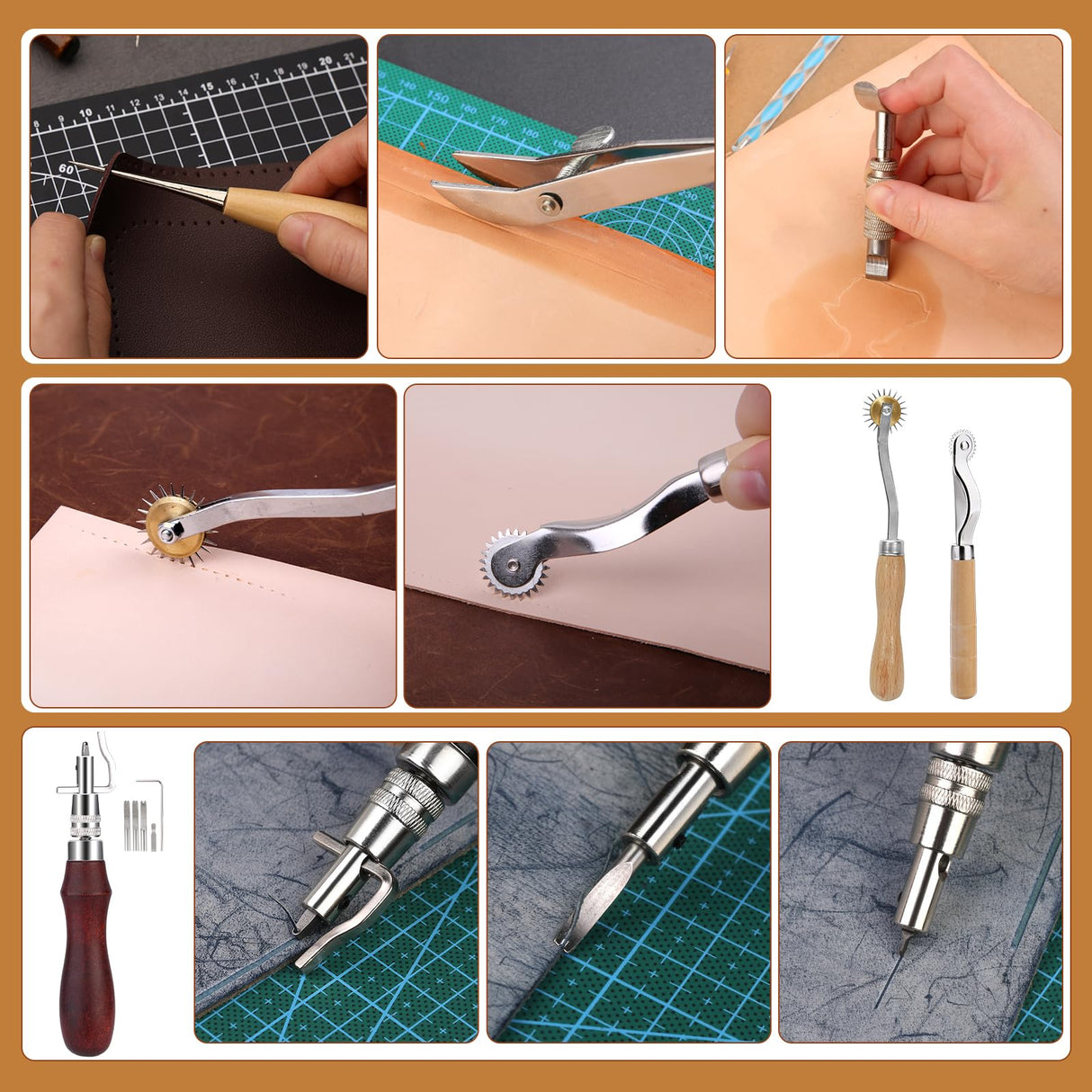 424 Pcs Leather Working Tools Leather Tools and Supplies with Instructions, Sewing Kit, Tool Holder, Wooden Storage Box, Stamping Set JUPEAN