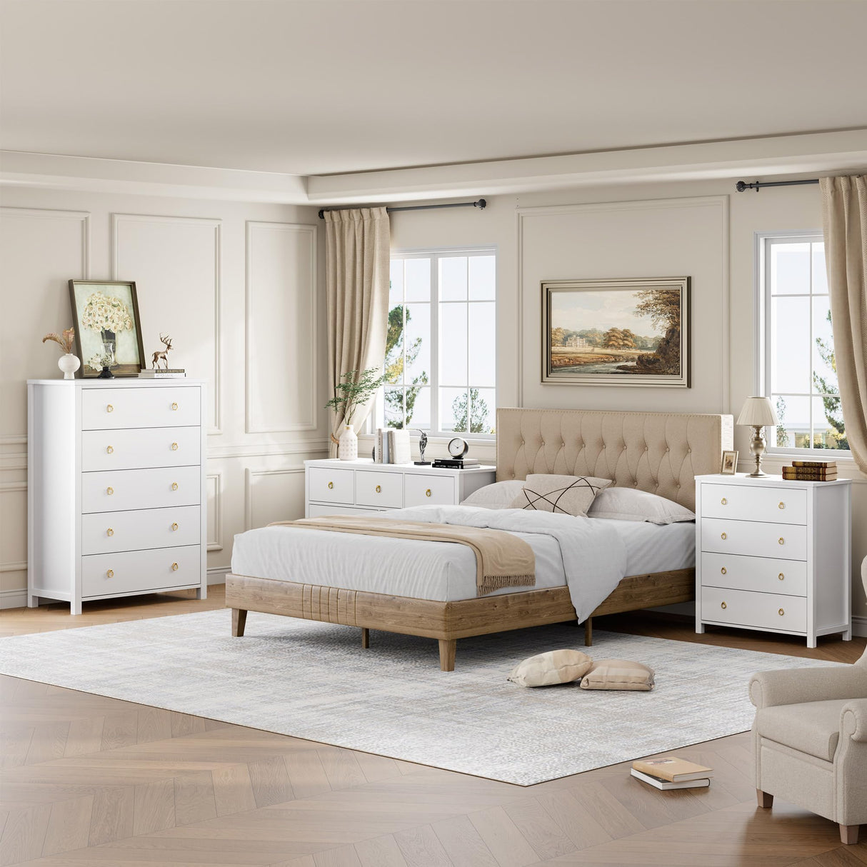 IDEALHOUSE Dresser for Bedroom, Chest of Dressers 37" Tall Dresser for Closet with 4 Drawers Chest with Clothes Storage Cabinet, Drawer Organizer for Bedroom, Living Room, Closet, Hallway, White IDEALHOUSE