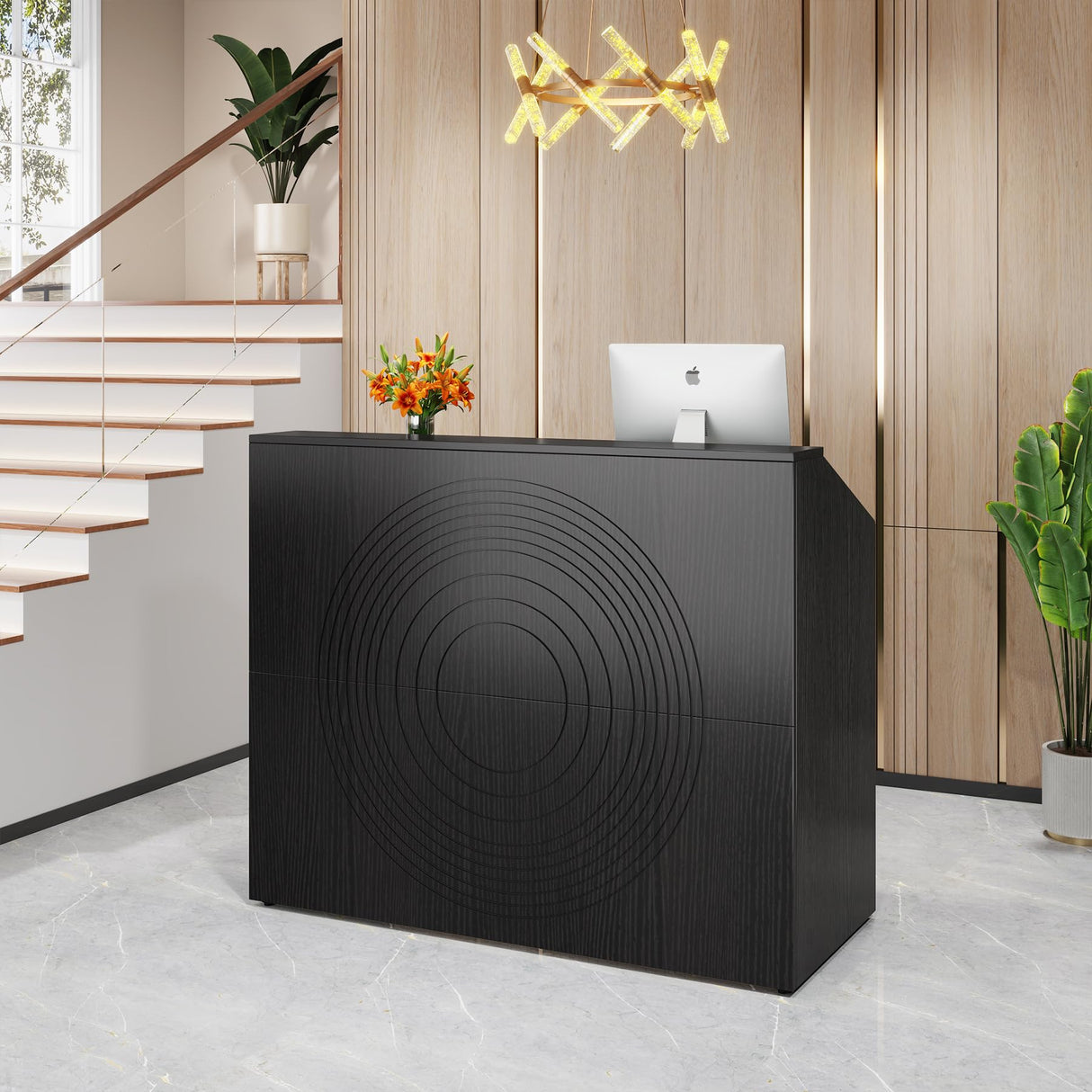 Tribesigns Reception Desk with Counter, Modern Front Desk Reception Room Table with Cable Grommet, 47 inch Retail Counter for Checkout, Lobby, Beauty Salon, Home Office Desk, Black Tribesigns