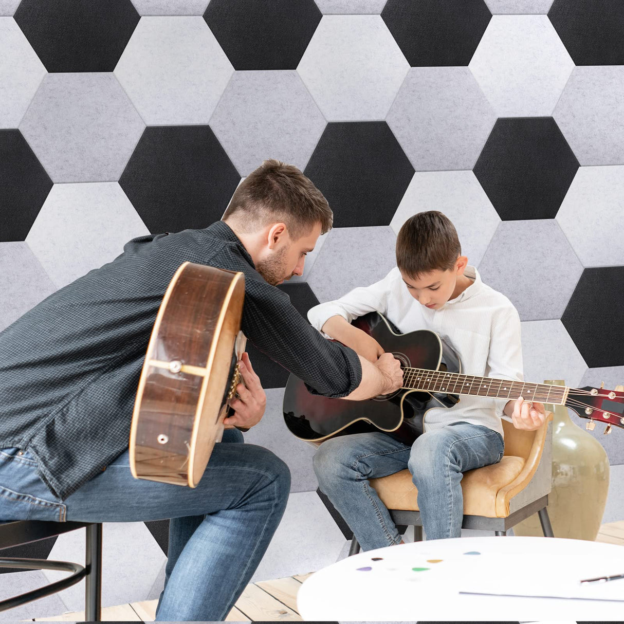 Hexagon Adhesive Acoustic Panels, 12 x 10 x 0.4 Inches Soundproof Sound Dampening Wall Sound Absorbing Panel for Recording Studio, Office, Home Studio (36 Pcs) Remagr