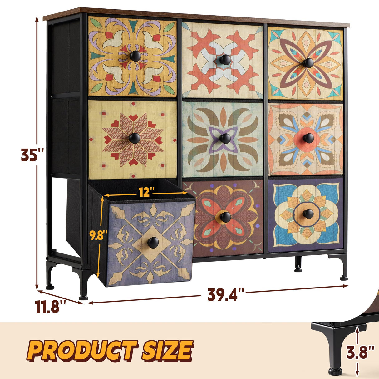 EnHomee Dresser for Bedroom with 9 Drawers Boho Dressers & Chest of Drawers Fabric 9 Drawer Dresser for Closet, Entryway, Hallway, Wooden Top EnHomee