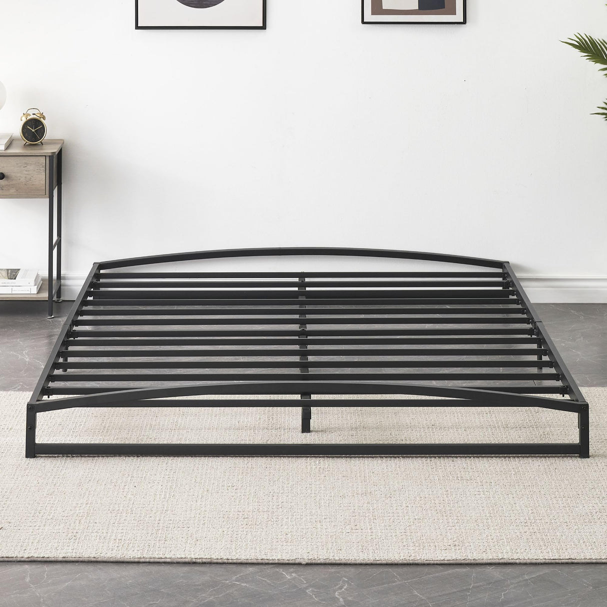 GAOMON Low Bed Frame Queen Size, 6 Inch Heavy Duty Metal Platform Queen Bed Frame with Arch Design, Easy Assembly, Strong Bearing Capacity, Under Bed Storage, No Box Spring Needed - Black GAOMON