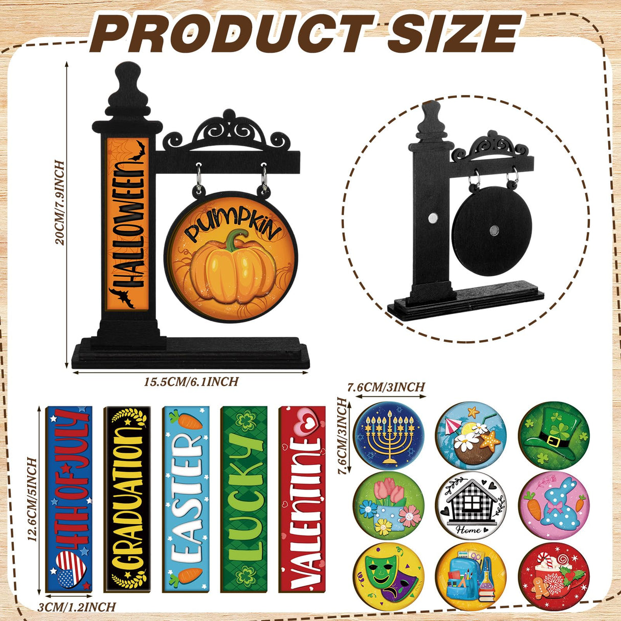 RattanView 41 Pcs Interchangeable Seasonal Decor Mini Standing Sign Farmhouse Convertible Seasonal Wood Welcome Sign for Halloween Thanksgiving Christmas Holiday Table Decor(Black) RattanView