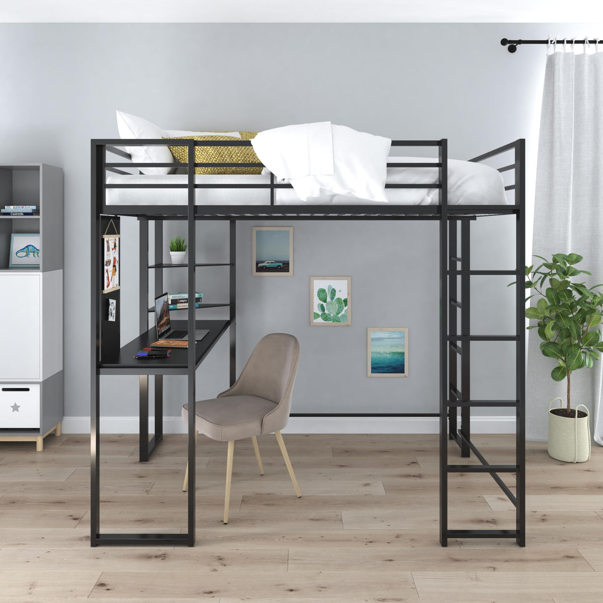 DHP Abode Full Size Metal Loft Bed, Black DHP