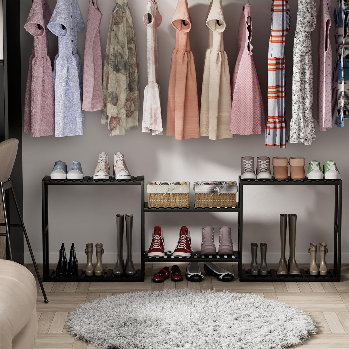 PPN Towel Rack Bathroom Storage Shelves Over The Toilet with Towel Bar 100% Bamboo Adjustable Height Floating Shelf Wall Shower Shelf for Small Space Bathroom Kitchen Multi Usage (Black-1Pack) PPN