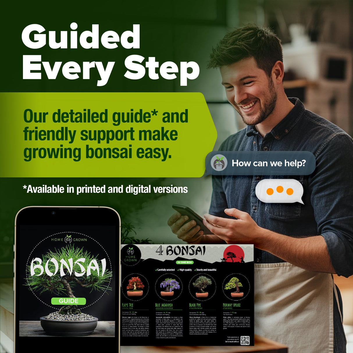 Bonsai Tree Kit - Gifts for Men & Women - Grow 4 Bonsai Trees - Unique Gardening Crafts for Adults, DIY Hobbies for Plant Lovers & Gardeners - Unusual Christmas Gift Ideas for Mom & Dad HOME GROWN