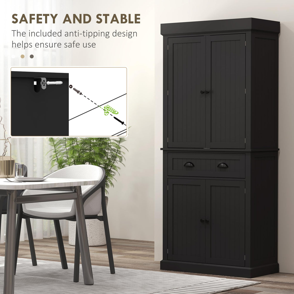 HOMCOM 71" Kitchen Pantry Cabinet with LED Motion Sensor Light, Tall Storage Cabinet with 6 Door Shelves, Drawer & Adjustable Shelves, for Living & Dining Room, Black HOMCOM