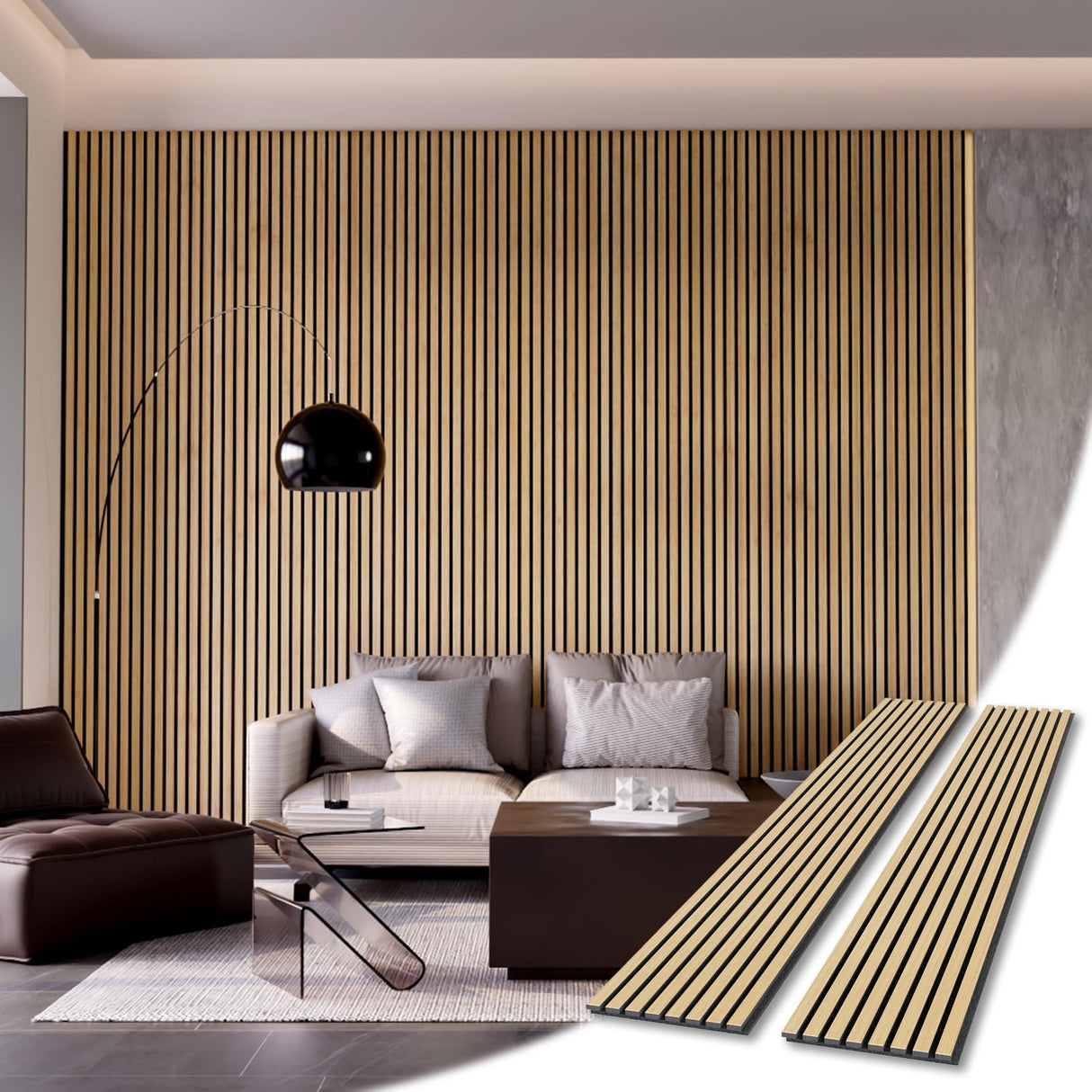 Wood Wall Panels, 2-Pack 94.5" x 12.6" Soundproof Wall Panels, Wood Slat Wall Panels for Wall Decor, Natural Oak AEVDOY