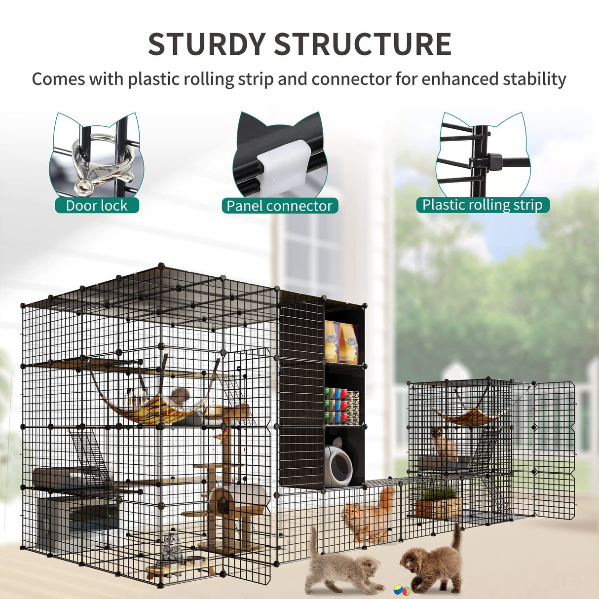 YITAHOME Large Cat Cage, Cat Enclosures Outdoor DIY Pet Kennels Playpen Cat House Catio with Hammock for 1-6 Cats YITAHOME