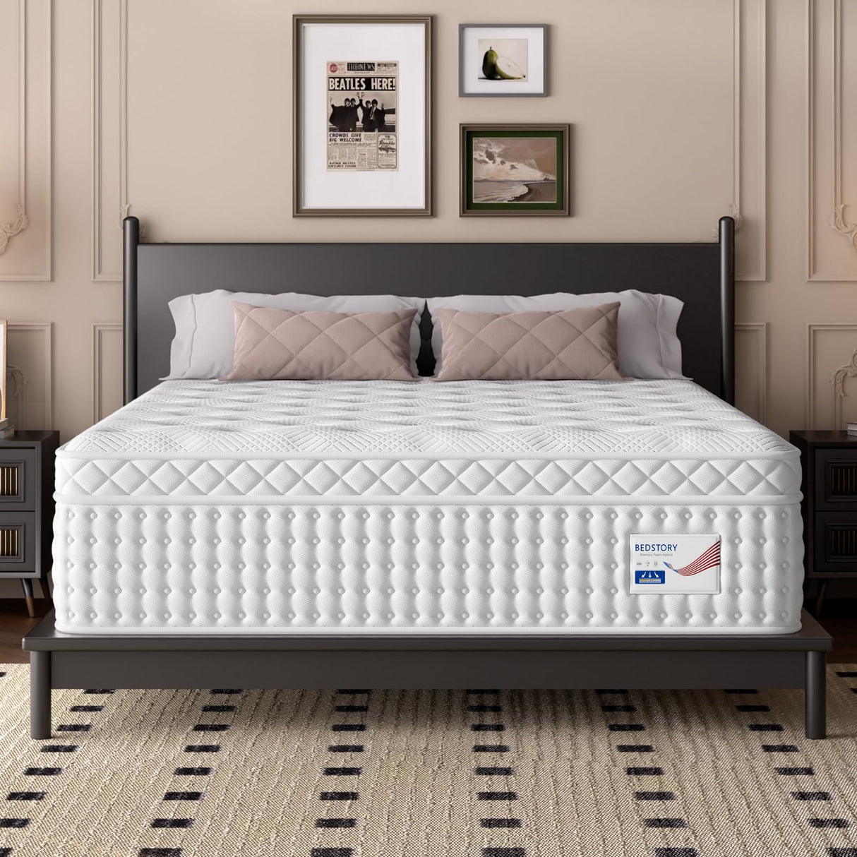 BedStory King Mattress 14 Inch, Medium Mattress with Extra Lumbar and Back Support, Signature Collection Hybrid Mattresses Pressure Pain Relief, 365 Nights Trial, Forever Warranty, Fiberglass Free BedStory