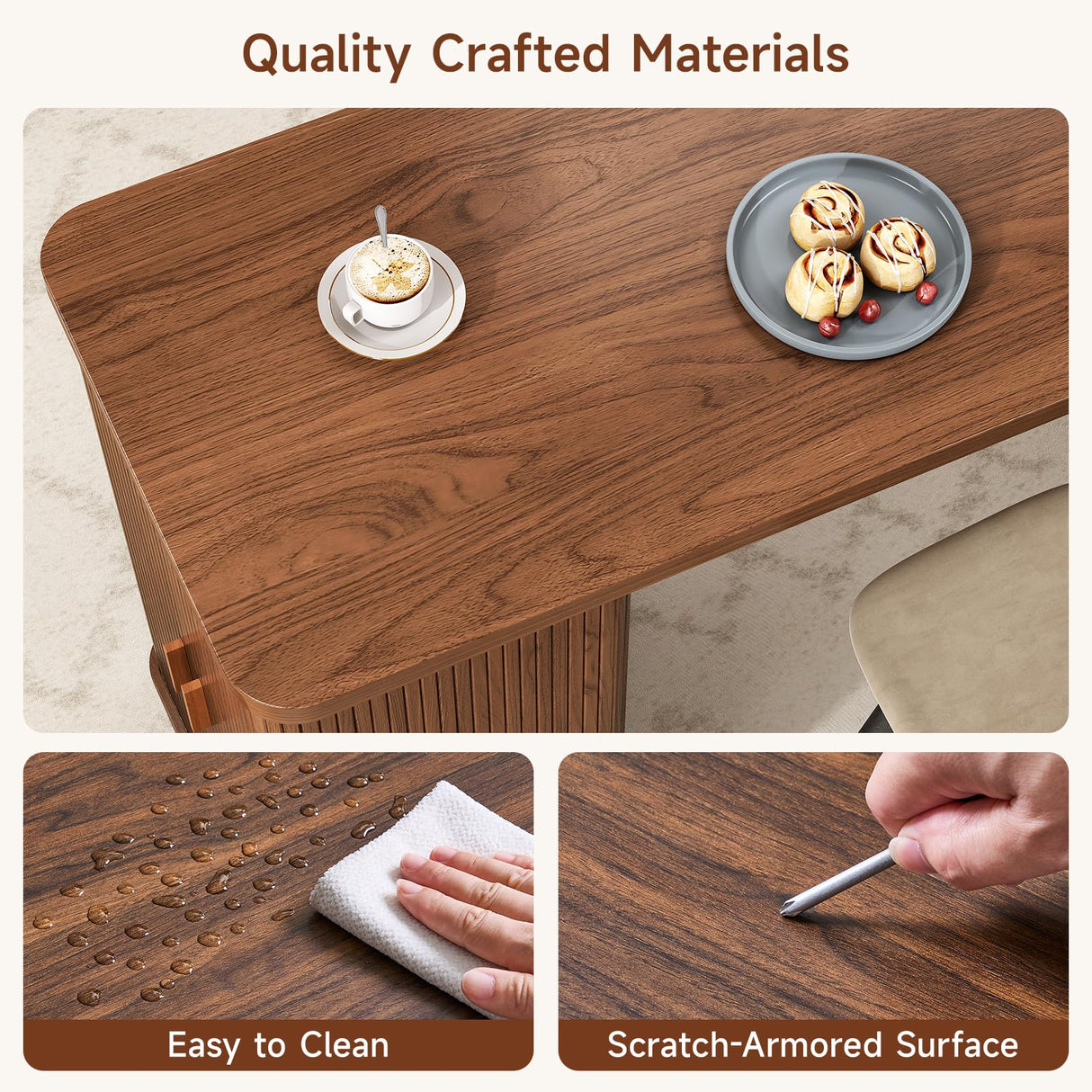 ONBRILL 59 Inch Kitchen Island with Storage, Fluted Counter Height Table, Mid-Century Modern Kitchen Island Table with Sliding Door, Home Bar Tables with Wine Rack and Drawers Walnut ONBRILL