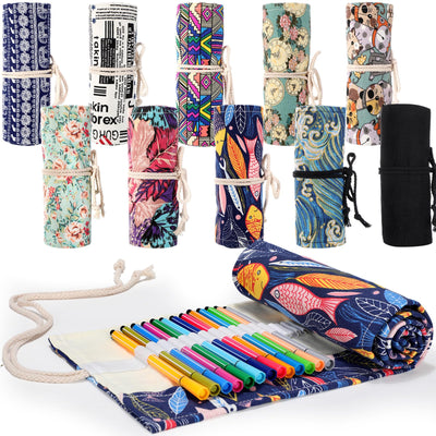 Dunzoom 10 Pcs 72 Slots Pencil Wrap Rolls Color pencil case organizer Canvas Colored Pencils Roll up Bag Short Brushes Pouch Case Pen Roll Holder Organizer for Artist Drawing Coloring and Sketching