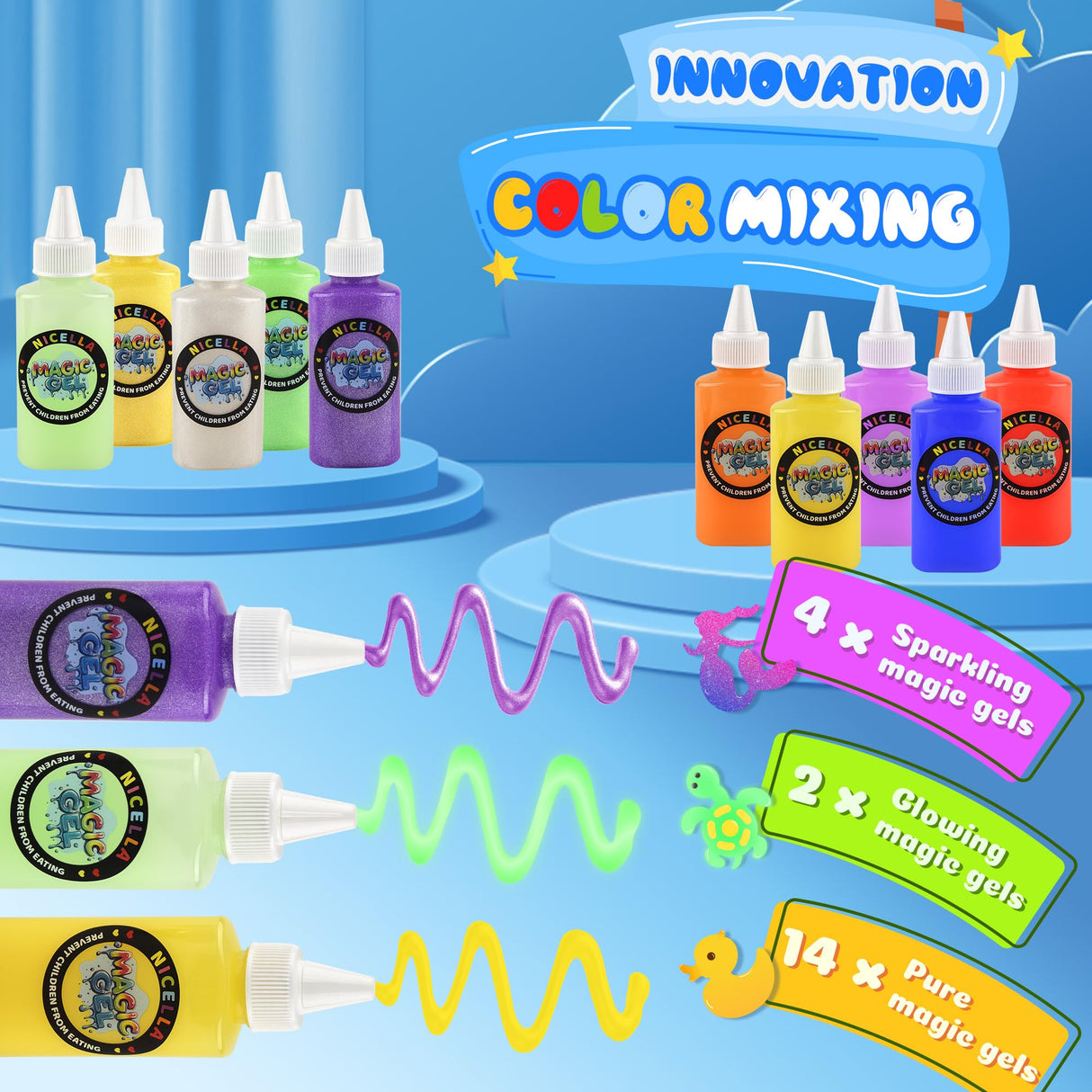 Nicella Magic Water Elf Toy Kit, Waters Pets, Aqua Water Gel with 20 Magic Gels and 20 Shape Molds, DIY Squishy Maker Kit, Kids Summer Crafts,Make Your Own Squishies Toys Crafts for Boys & Girls Nicella