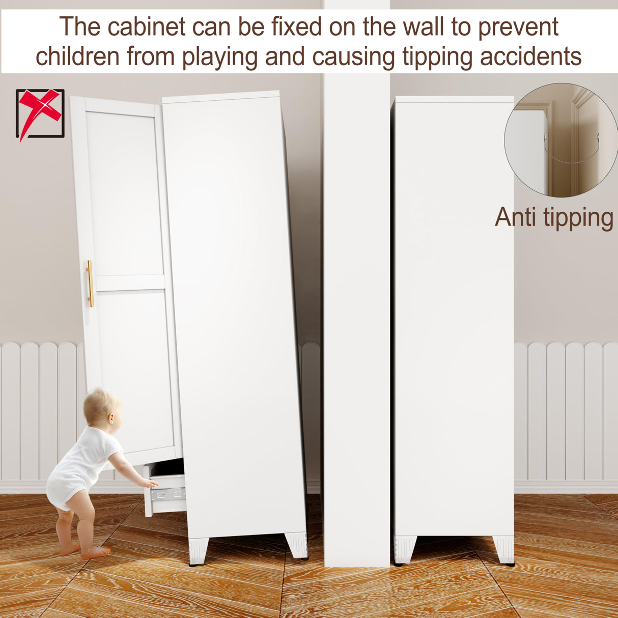 erosoei 71" H Metal Armoire Wardrobe Closet with Mirror,Household Steel Wardrobe Cabinet with Drawers,Clothing Storage Wardrobe Cabinet with Adjustable Shelves and Hanging Rod for Bedroom(White) erosoei