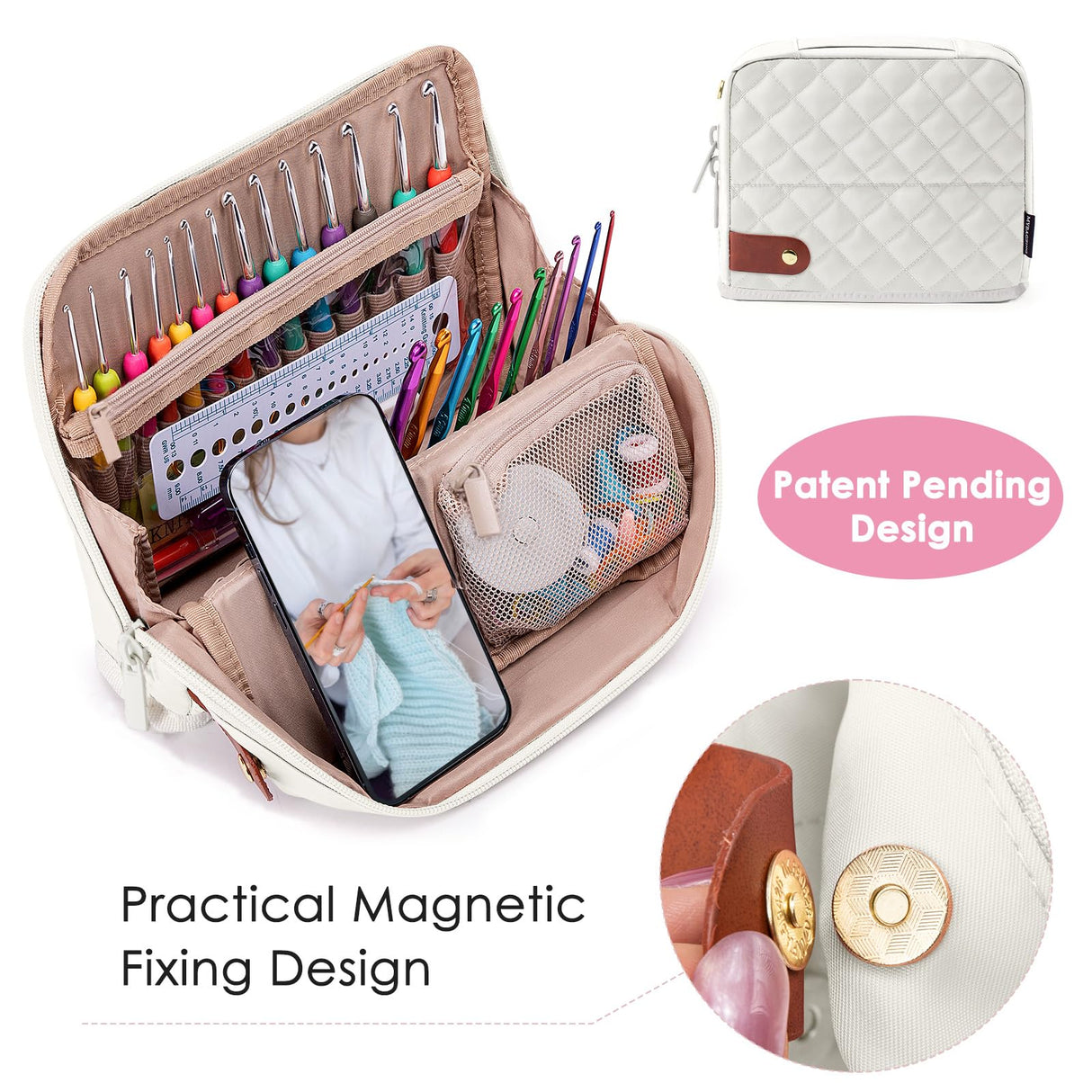 MYBAGZING Empty Crochet Hook Case - Stand Up Organizer with 30 Slots for Hooks & Needles, Crochet Accessories Kit for Lovers & Beginners MYBAGZING