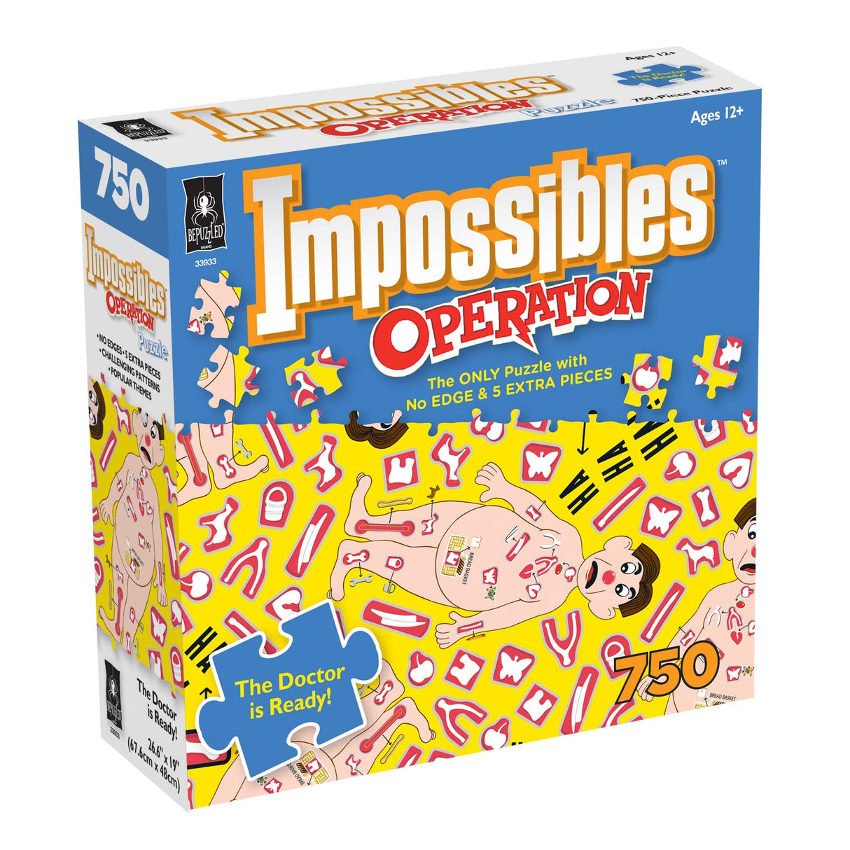 BePuzzled, Hasbro Impossibles Puzzle Featuring Imagery from The Classic Game of Operation, a 750 Piece Borderless Puzzle for Advanced Puzzlers Ages 15 and Up Bepuzzled