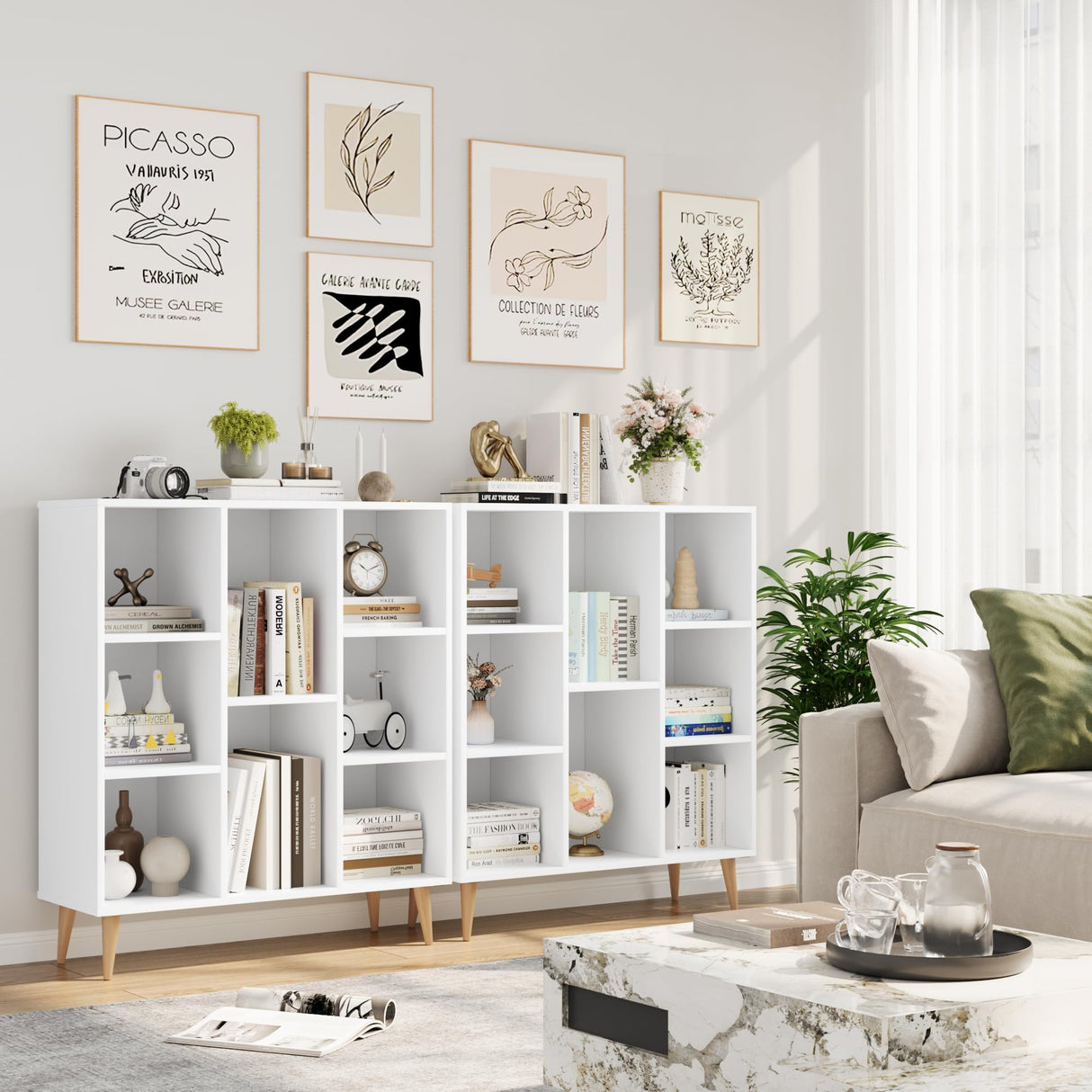 FACBOTALL Modern Minimalist White Bookshelf with 8 Cube Open Shelves for Stylish Storage FACBOTALL