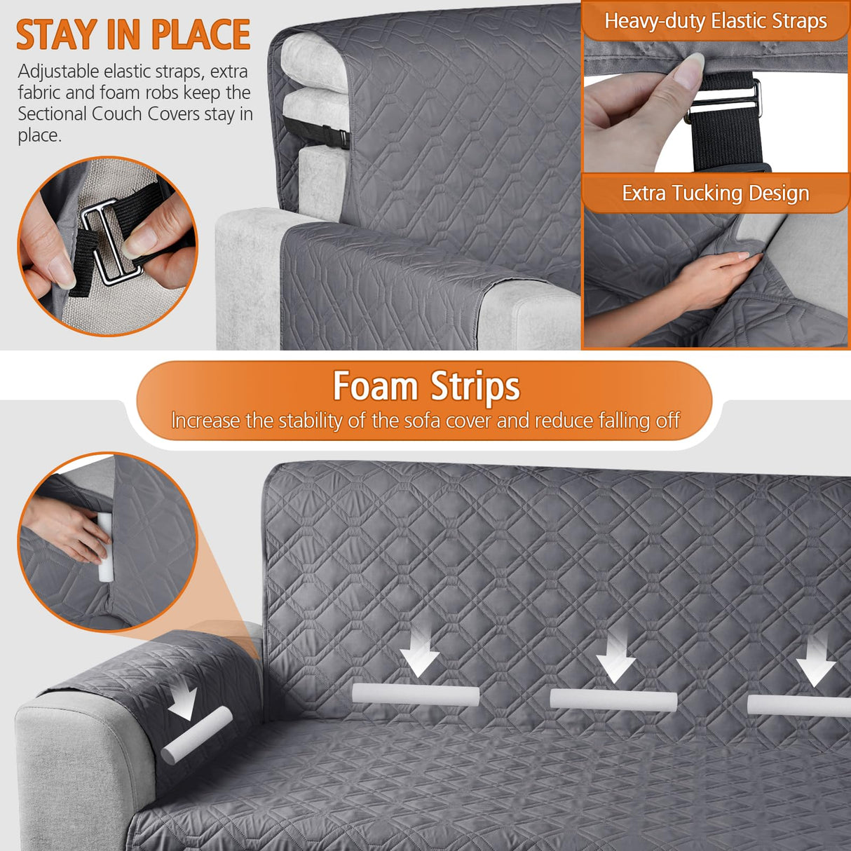 VANSOFY Upgraded Sectional Couch Covers 100% Waterproof L Shaped Sofa Slipcover Reversible Chaise Lounge Cover for Sectional Sofa Cover for Pets Cat Dog(Small,Dark Gray) VANSOFY