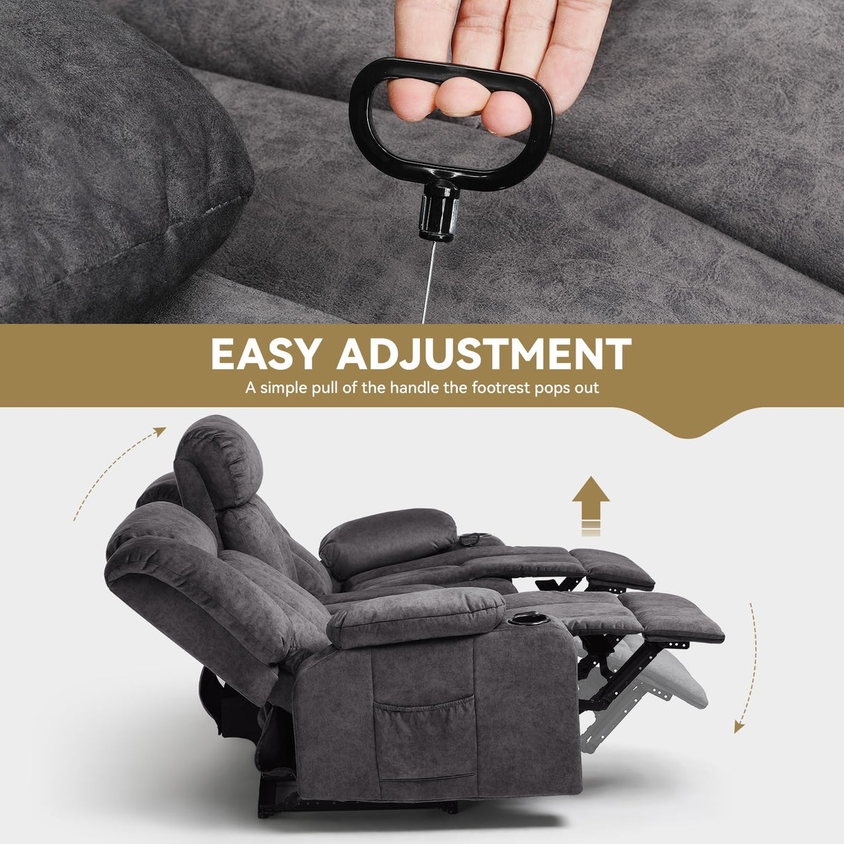 COMHOMA Manual Recliner Chair Set,Fabric Reclining Sofa Chair with Cup Holders, Upholstered Recliner with Side Pockets Suitable for Living Room Furniture (3+2+1) COMHOMA