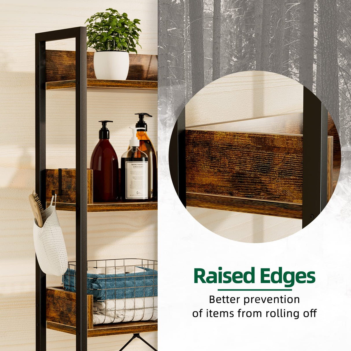 Vintage Brown OTK Over-The-Toilet Storage Rack with 3 Tiers and Toilet Paper Holder OTK