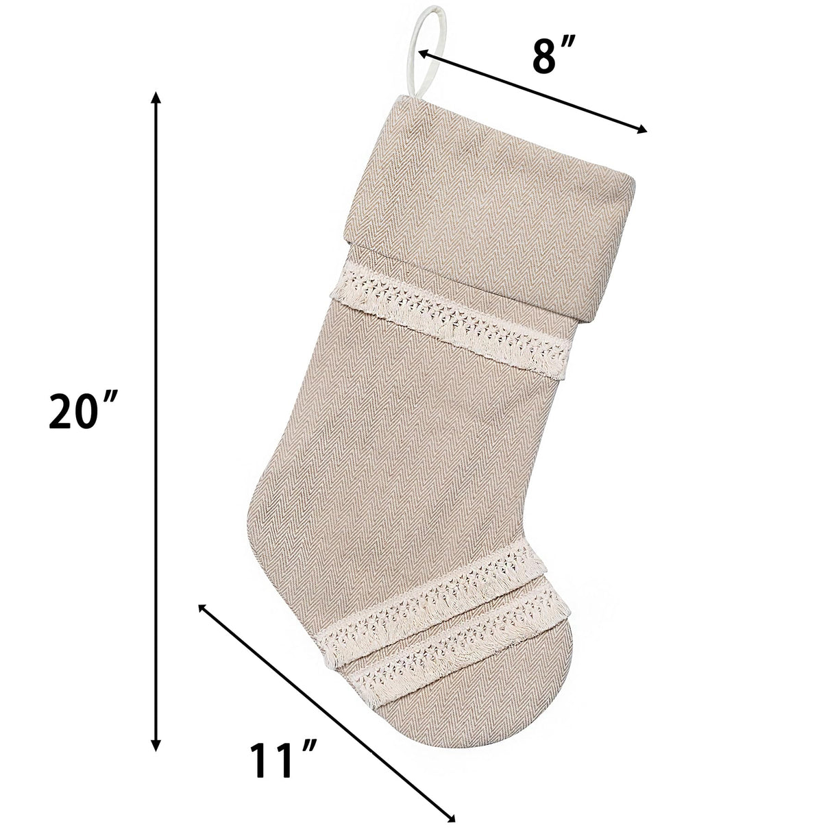 GEX Christmas Stockings 6 Pack for Family 20" Large Rustic Farmhouse Country Xmas Stockings with Tassels Hanging Ornament Decorations for Fireplace Xmas Season (Beige, Set of 6) GEX