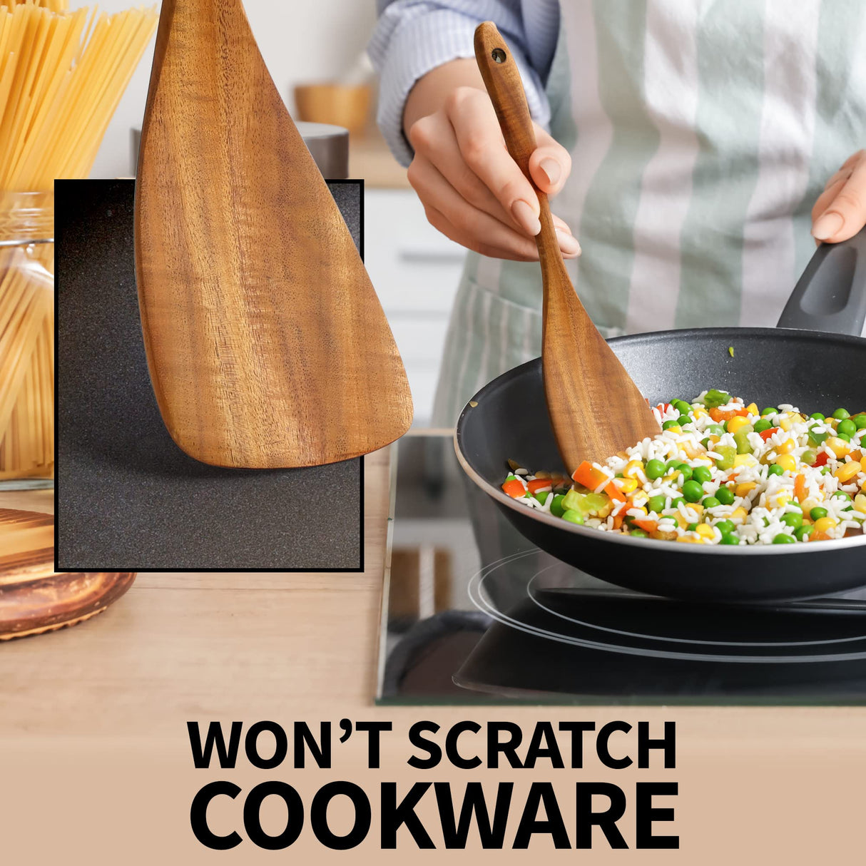 Zulay Kitchen 6-Piece Wooden Spoons for Cooking - Smooth Finish Teak Wooden Utensils for Cooking - Soft Comfort-Grip Wood Spoons for Cooking - Non-Stick Wooden Cooking Utensils - Wooden Spoon Sets Zulay Kitchen