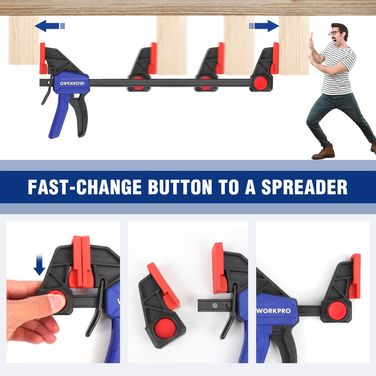 WORKPRO 10-Pack Clamps for Woodworking, 12" & 6" Bar Clamps, 2 Quick-Release Ratcheting Wood Clamps and 4 Spring Clamps, Light Duty F Clamps/Spreader 150 LBS Load Limit WORKPRO