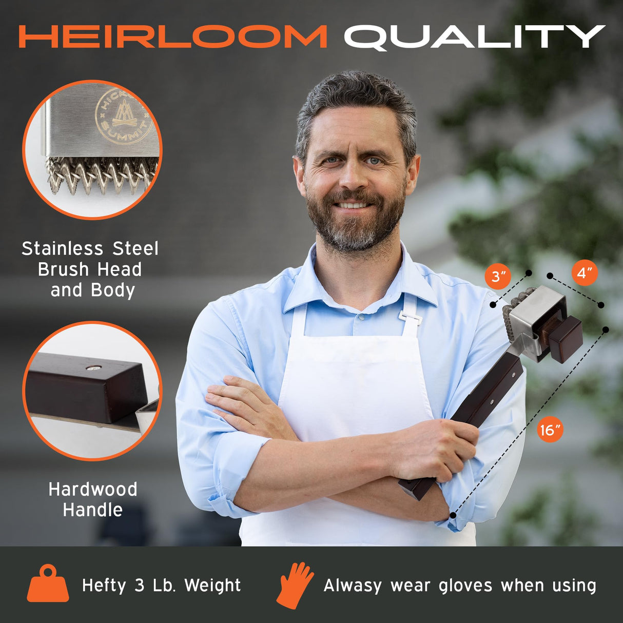 Steam Grill Brush Bristle-Free – Stainless Steel, No-Wire BBQ Grill Brush - Steams Ice as it Cleans Grates – 3 Lb., Heavy-Duty Cleaning Machine by Hickory Summit Hickory Summit