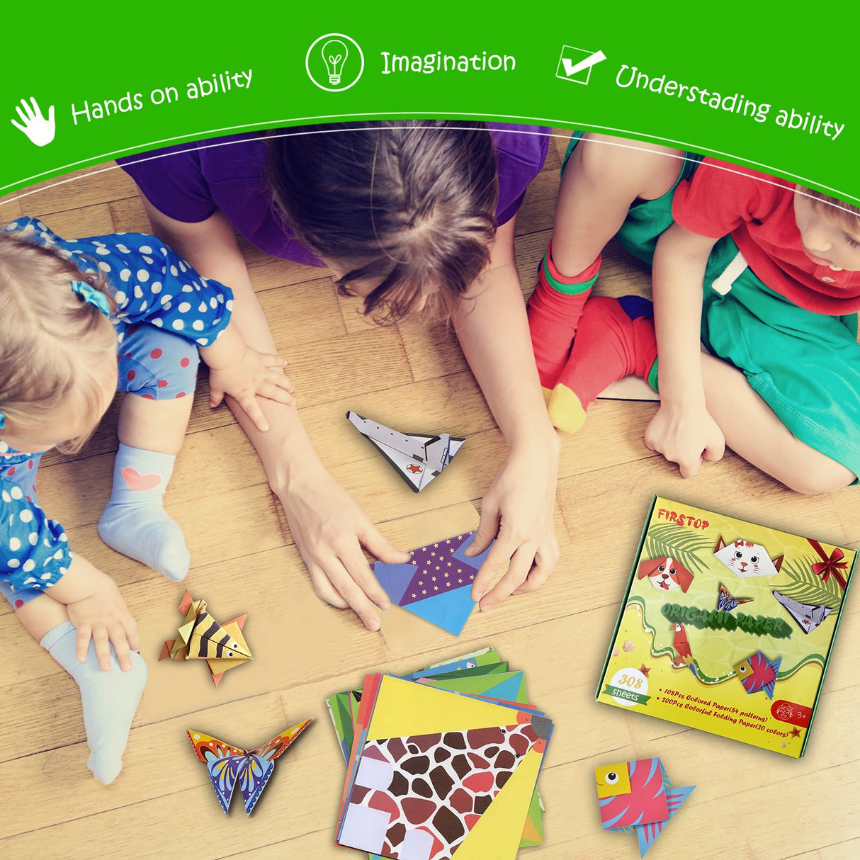 308 Sheets Origami Paper Kit, 5.5inch Craft Origami Set for Kids Ages 5-12, with 54 Patterns & Guiding Book for Beginners, Art Projects for Children Adult, Birthday Christmas Gifts for Boys&Girls Firstop