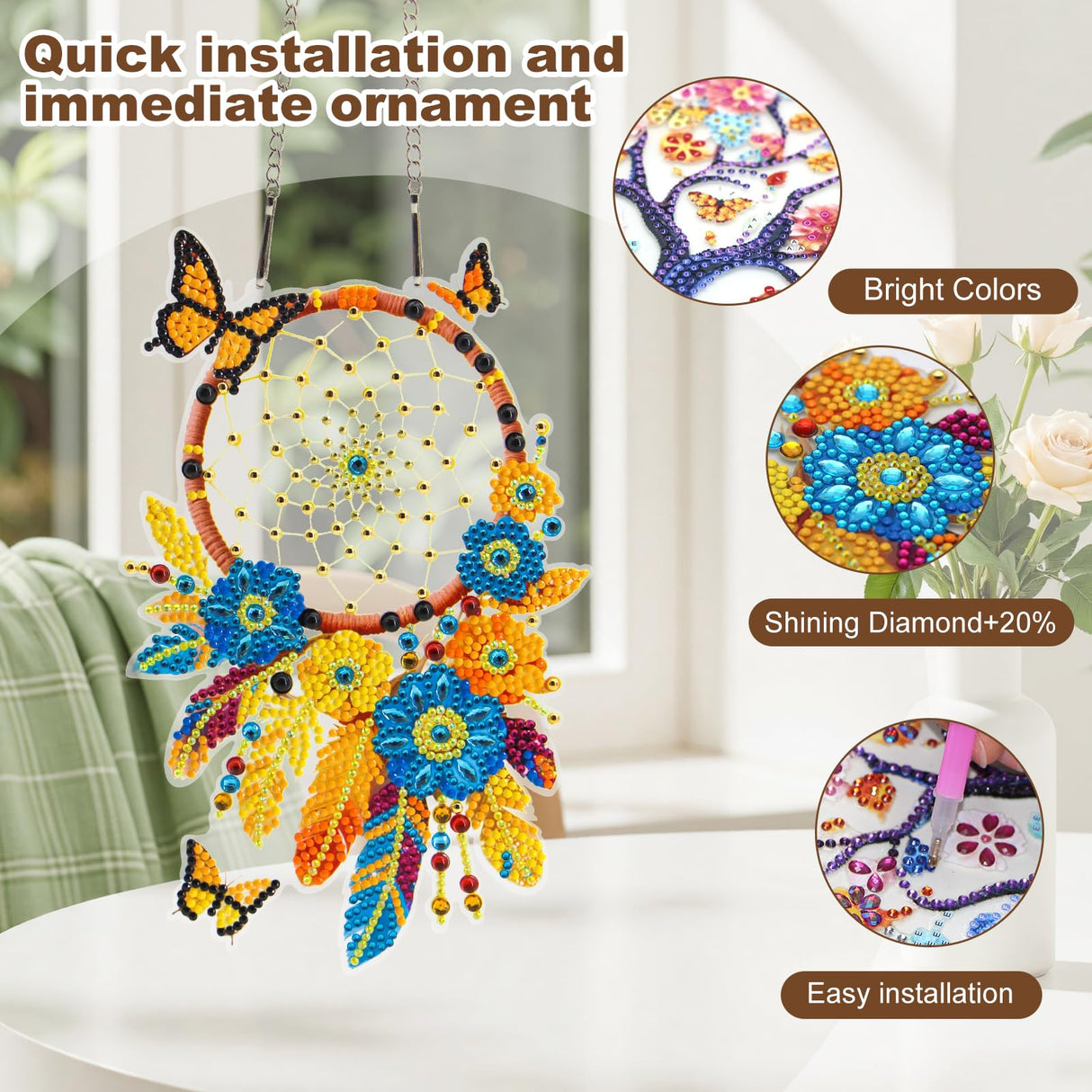 geesfayan Hanging Diamond Art Kits,Diamond Painting Suncatchers, DIY Gem Art Craft Painting Kit, Home and Garden Decor(Dream Catcher) geesfayan