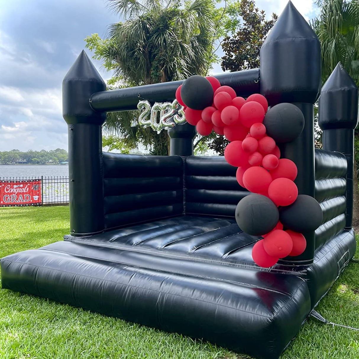 Black Inflatable Bounce House for Outdoor Halloween Decoration Party Backyard Wedding, PVC Halloween Inflatable Bounce House Castle for Kids with Blower(13FT*11.5FT*10FT) Inflantteble