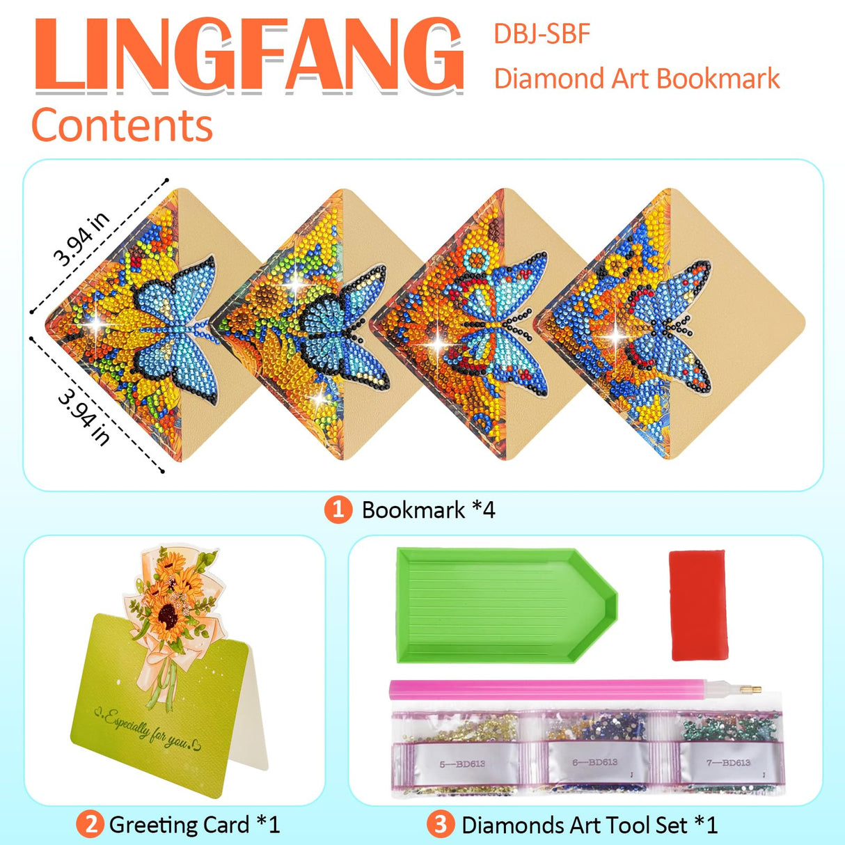 LINGFANG 4 Pcs Diamond Painting Bookmark, Diamond Art Kit for Adults, DIY Diamond Art Kits for Adults, Book Corner - Protecting Bookmark Craft Supplies Kits for Book Lovers (Sunflower Butterfly) LINGFANG