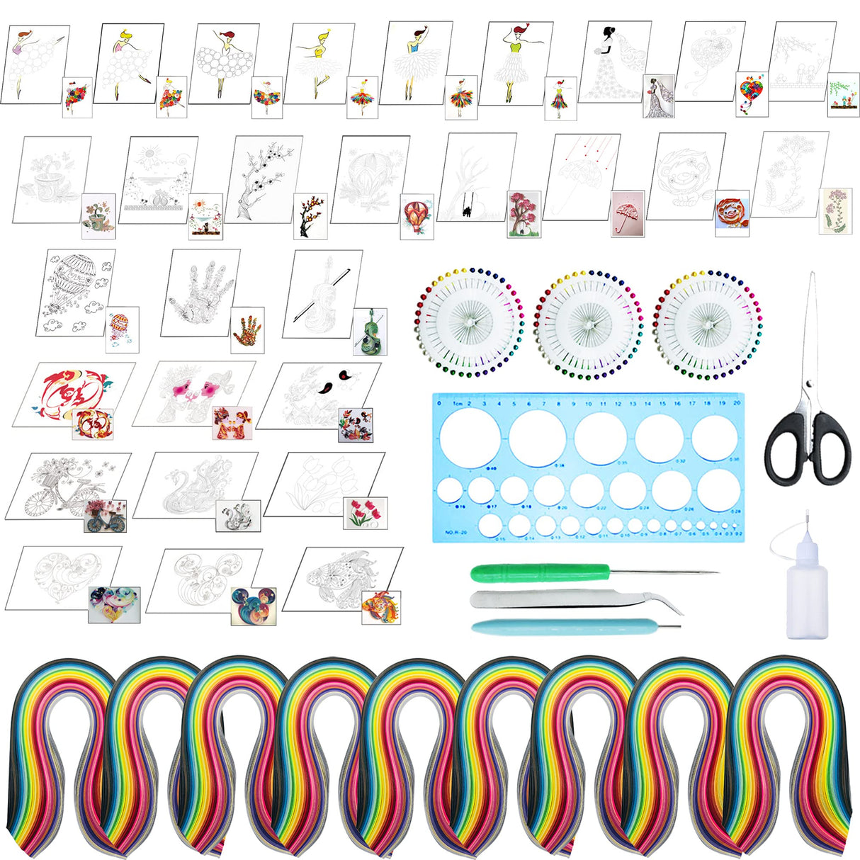 Woohome 48 PCS Paper Quilling Kit, Paper Quilling Making Drawing Design and Papers Quilling Tools for Quilling Art Paper DIY Drawing Handcraft Handmade, Home Decoration Woohome