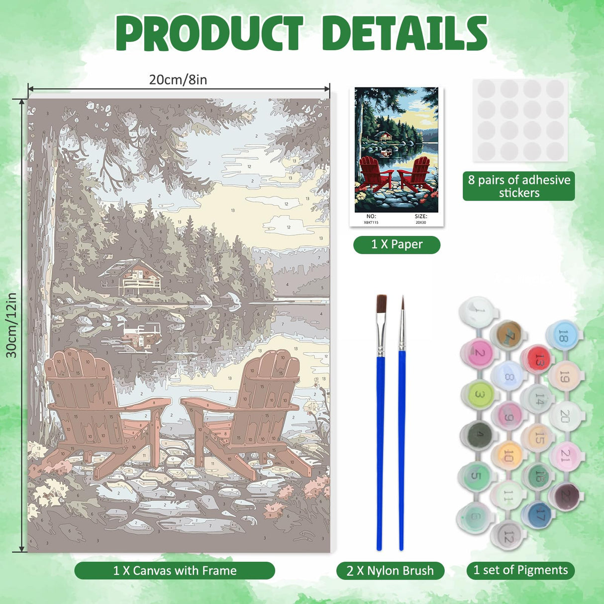 DOMROM Framed Paint by Numbers Kit for Adults Beginners with Wooden Easel, Landscape Lake Paint by Number Kit on Canvas, DIY Oil Painting Kits for Home Wall Decor Gift 20x30cm DOMROM