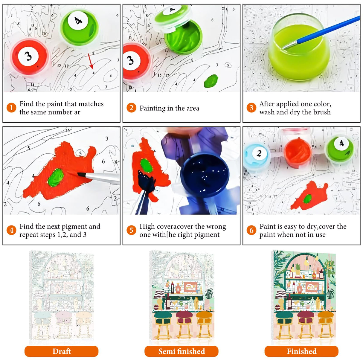 6 Pack Paint by Numbers Kit for Adults Beginner, Coffee Adult Paint by Number Kits on Canvas Without Frame, DIY Acrylic Fruit Oil Painting by Numbers for Home Decor Gift 10” W x 14”L Fountor