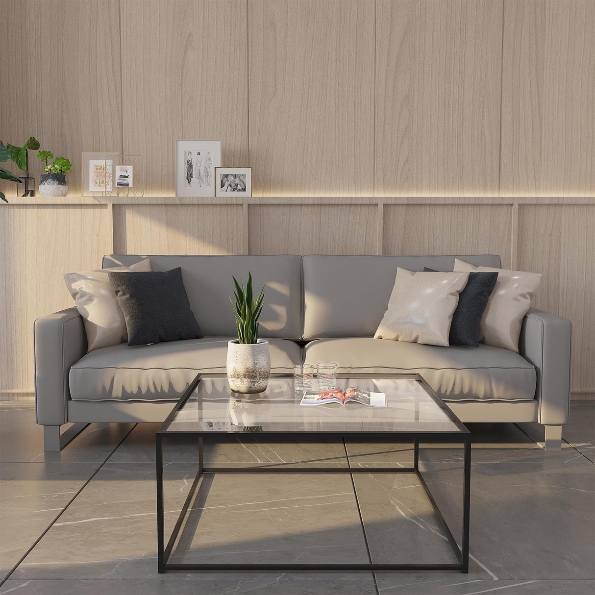 Glass Coffee Table Modern Center Table,Minimalist Coffee Table Sofa Side Tea Table for Living Room,Tempered Glass-top with Sturdy Metal Frame, Easy Assembly,26.4 x 26.4 x 15.7 Inches, Black Easy Paws