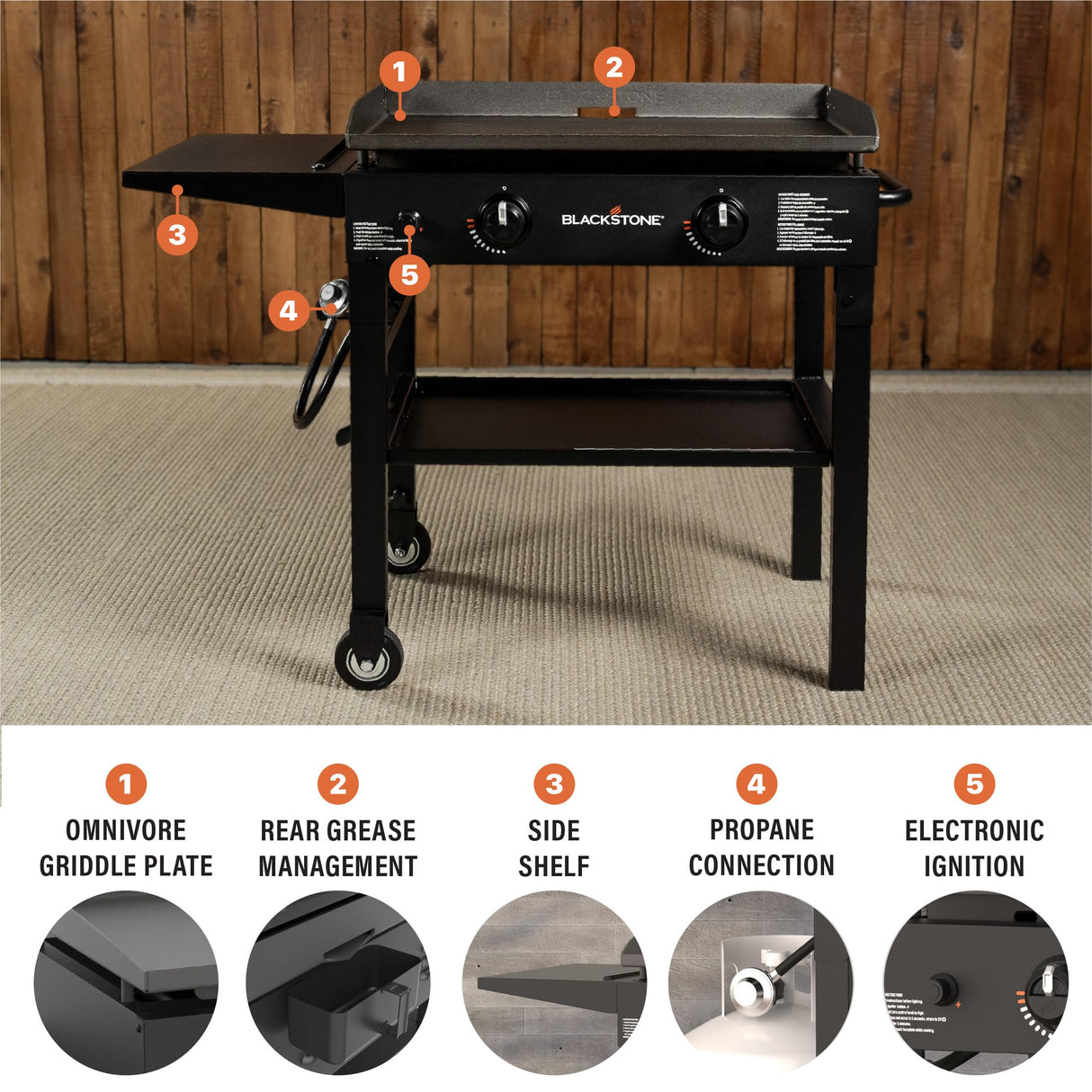 Blackstone Flat Top Gas Grill Griddle 2 Burner Propane Fuelled Rear Grease Management System, 1517, Outdoor Griddle Station for Camping, 28 inch BLACKSTONE