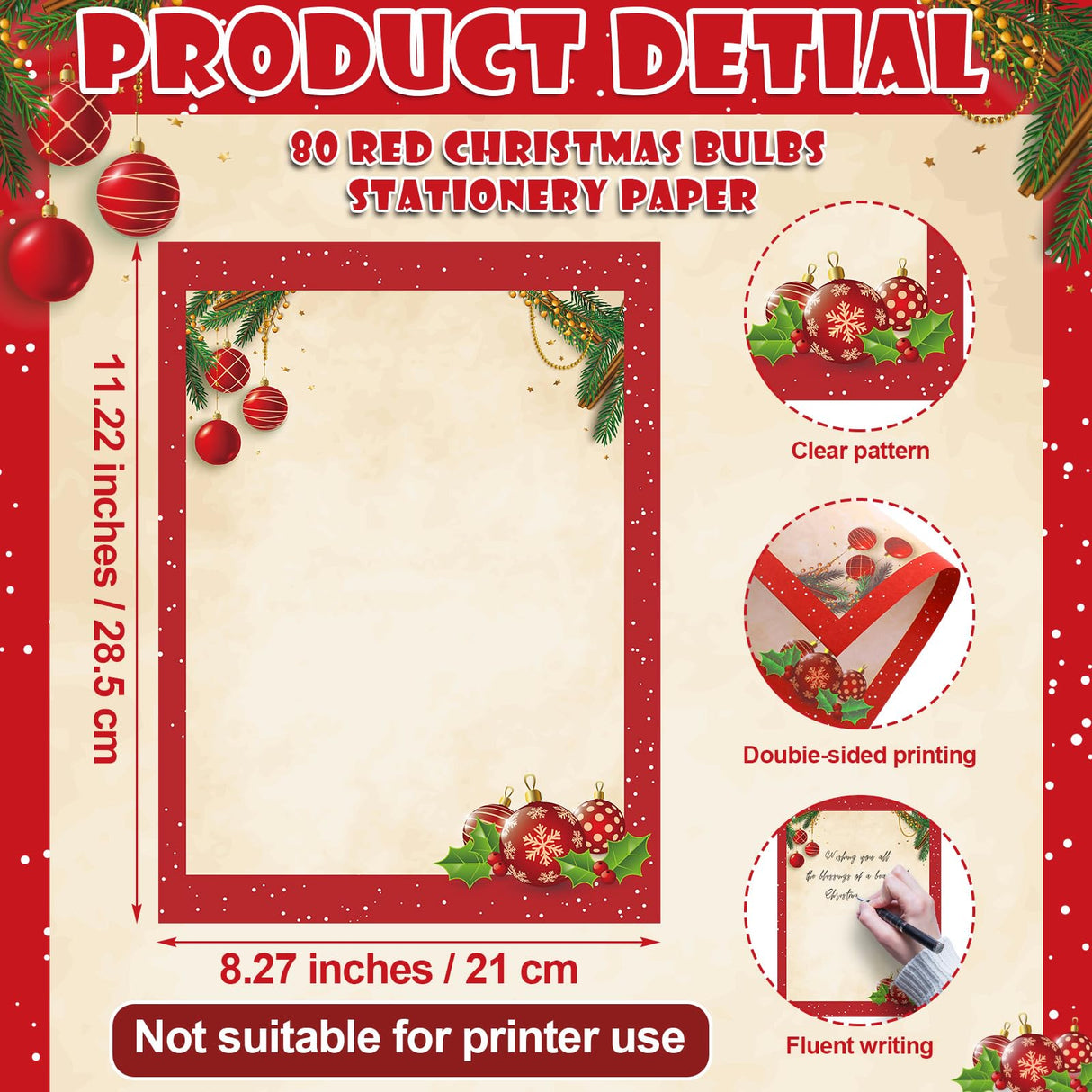Weekgrat 80 Sets Christmas Stationery Paper with Envelopes 8.5 x 11 Inch Christmas Holiday Paper Envelopes for Holiday Events Notes Invitation Office Weekgrat