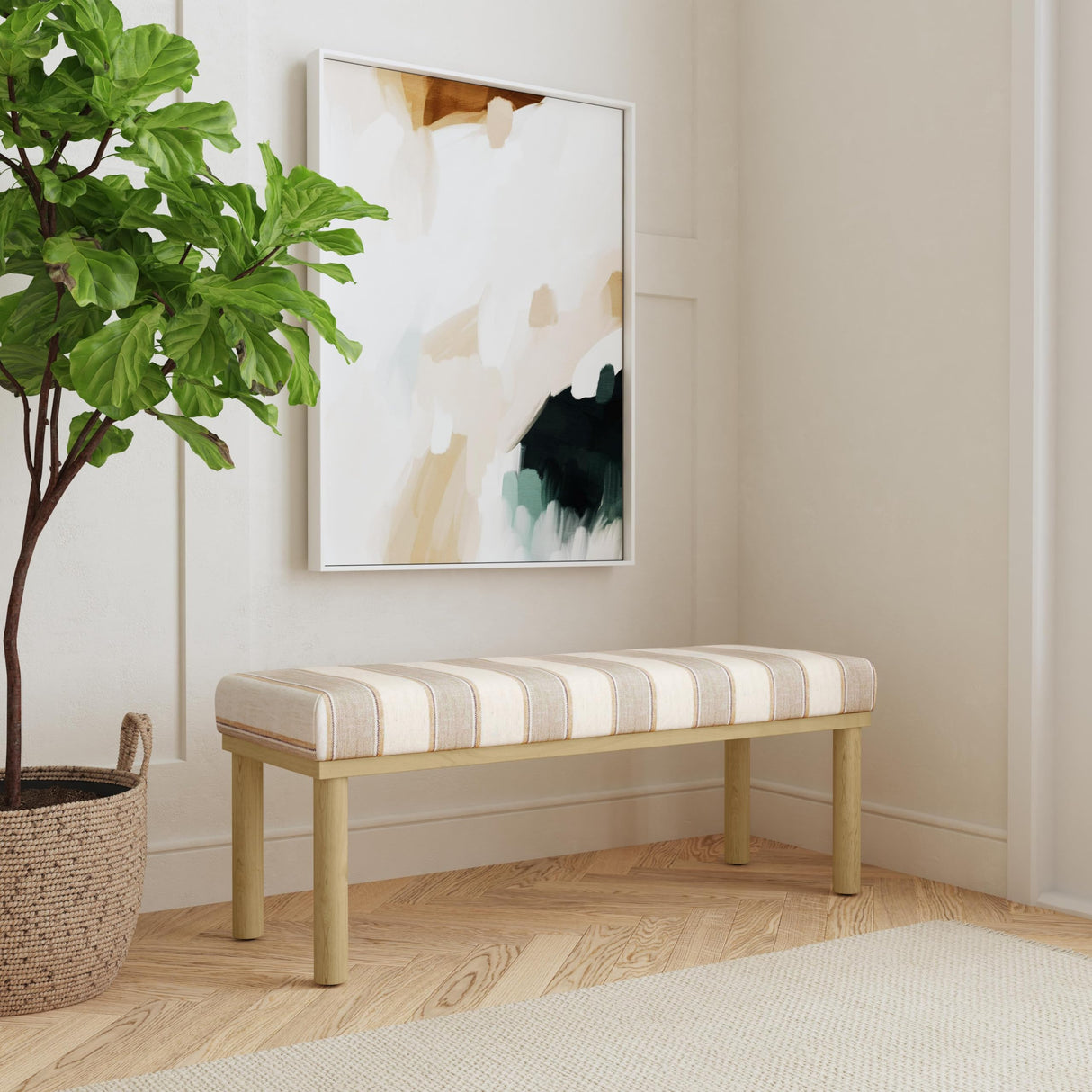 HomePop Oslo Decorative Bench -Wide Tan Stripe HomePop