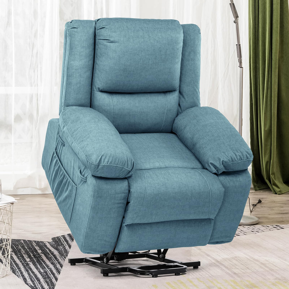 COMHOMA Electric Power Lift Chairs Recliners for Elderly,Recliner Chair with Massage and Heat,2 Side Pockets, Fabric(Blue) COMHOMA